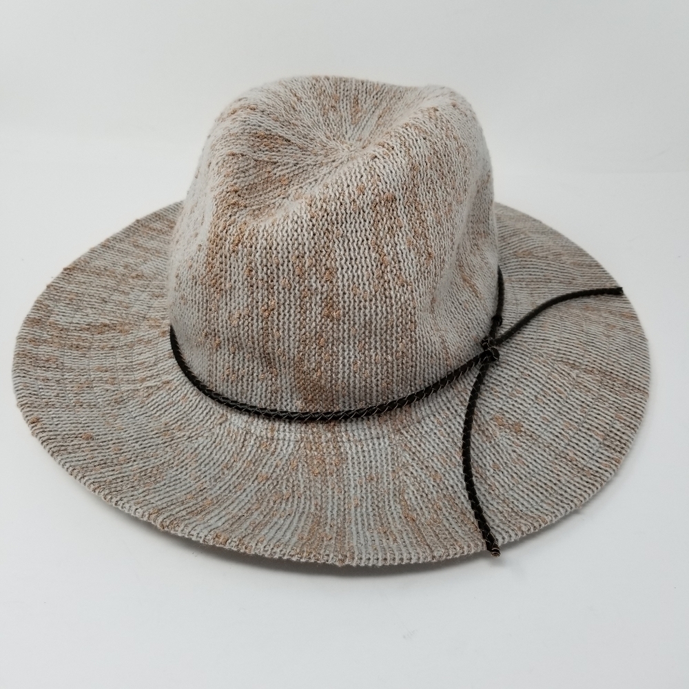 Packable Boho Panama Tweed Hat Wide Brim Sun Gray Tan Neutral Braided Band Knot - Picture 8 of 8